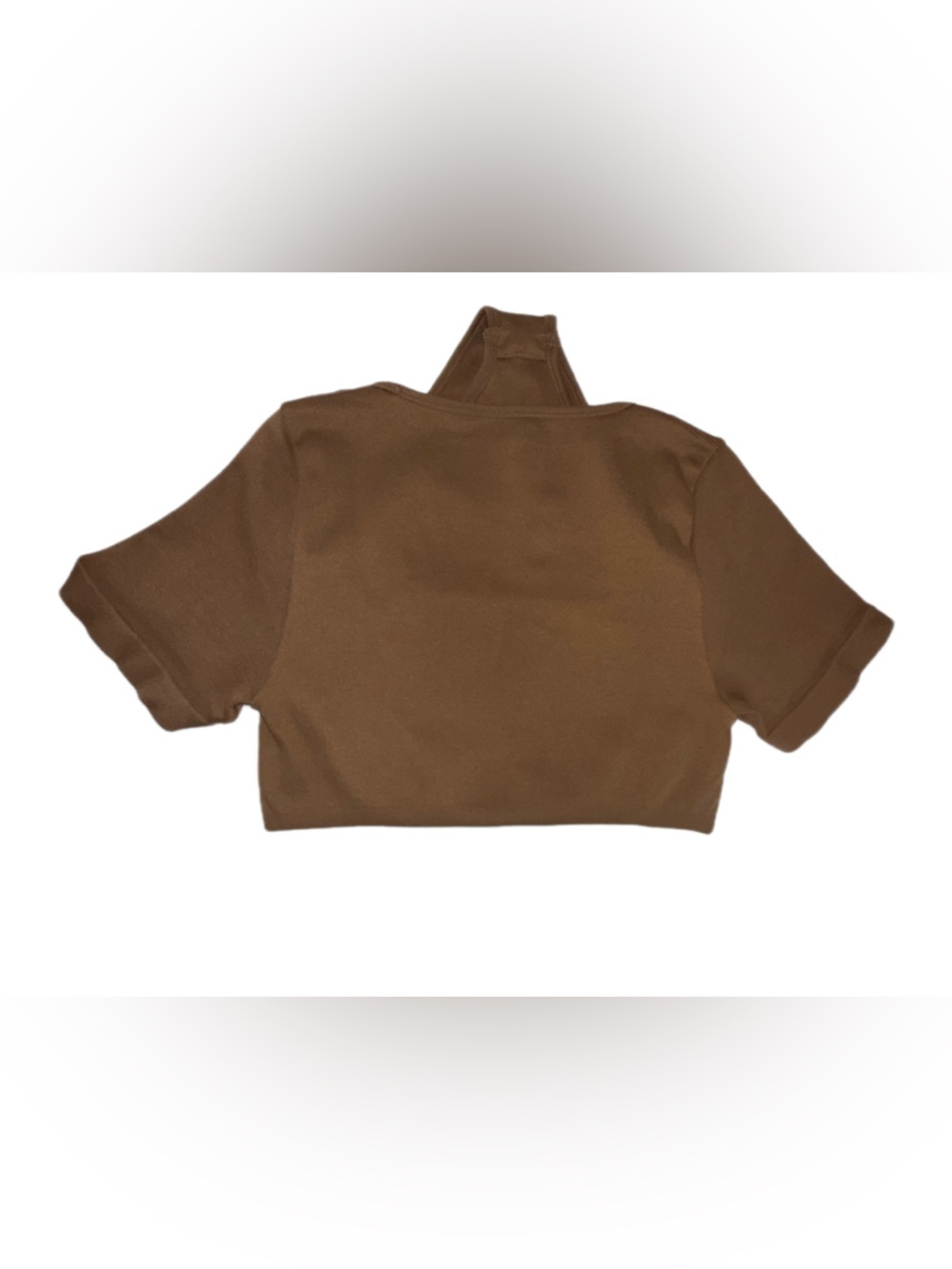 QQQ Ribbed Short Sleeve Bodysuit Brown Size Medium Stretch Snap Closure - Picture 4 of 7